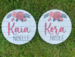 Load image into Gallery viewer, Floral Nursery Round, Baby Girl Nursery Decor, Custom Name, Personalized, Roses
