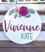 Load image into Gallery viewer, Floral Nursery Round, Baby Girl Nursery Decor, Custom Name, Personalized, Roses
