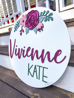 Load image into Gallery viewer, Floral Nursery Round, Baby Girl Nursery Decor, Custom Name, Personalized, Roses
