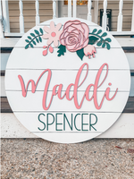 Load image into Gallery viewer, Floral Nursery Round, Baby Girl Nursery Decor, Custom Name, Personalized, Roses
