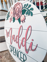 Load image into Gallery viewer, Floral Nursery Round, Baby Girl Nursery Decor, Custom Name, Personalized, Roses
