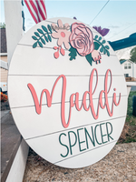 Load image into Gallery viewer, Floral Nursery Round, Baby Girl Nursery Decor, Custom Name, Personalized, Roses
