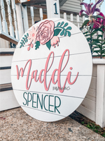 Load image into Gallery viewer, Floral Nursery Round, Baby Girl Nursery Decor, Custom Name, Personalized, Roses
